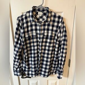 J Crew Womens Pullover Buffalo Check Flannel Blue White  Shirt Large